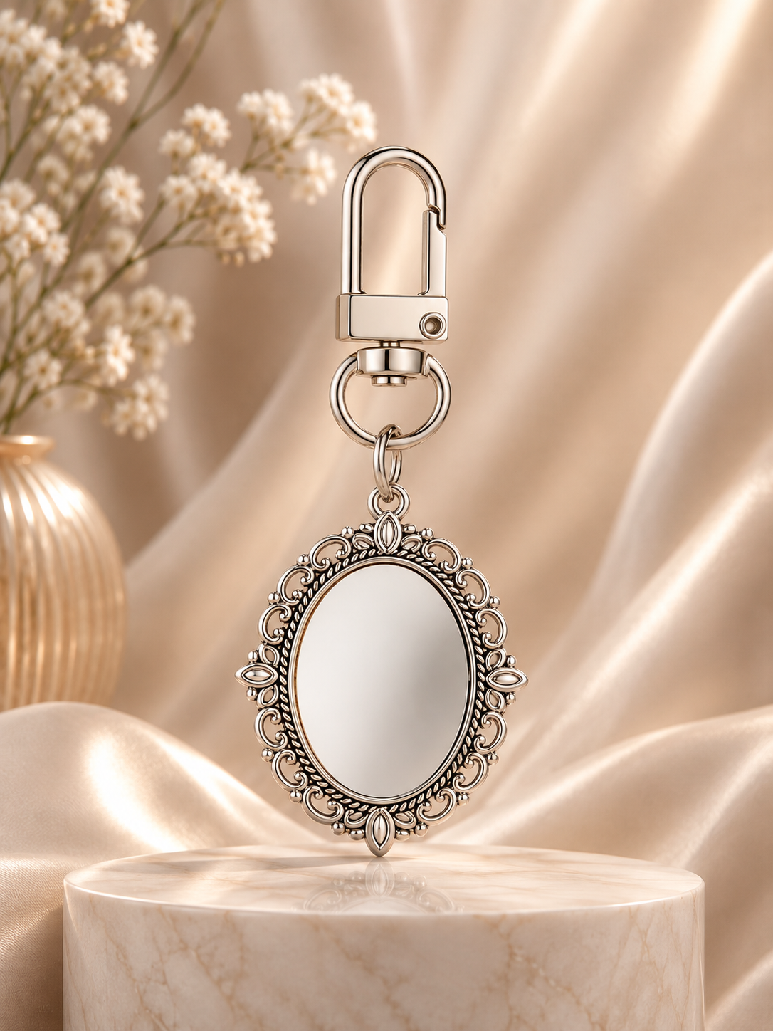 Personalised Oval Keychain with Charm Hook